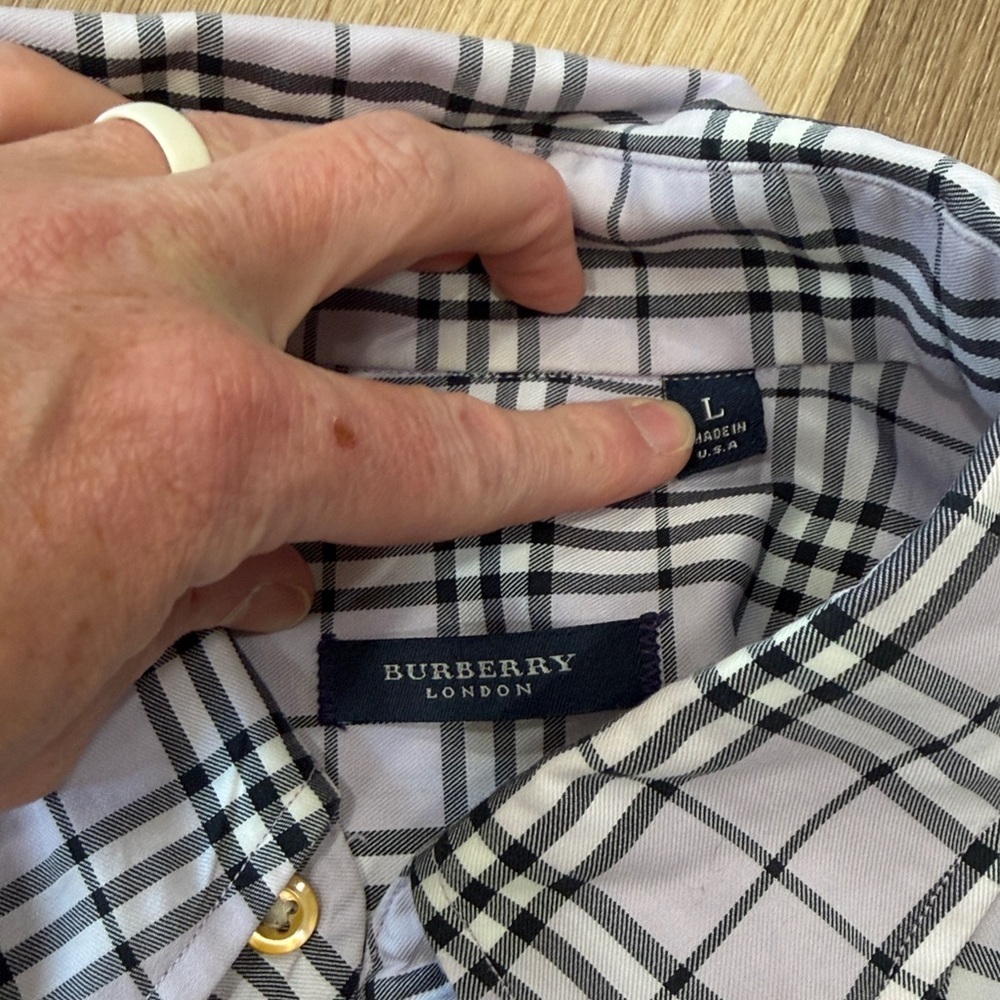 Burberry London Men’s Button Down Dress Shirt Purple Plaid Size Large - Picture 4 of 6